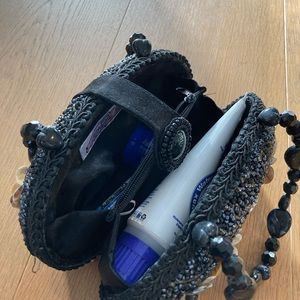 Fun beaded black grey shoulder evening purse.  New, unused, great condition.